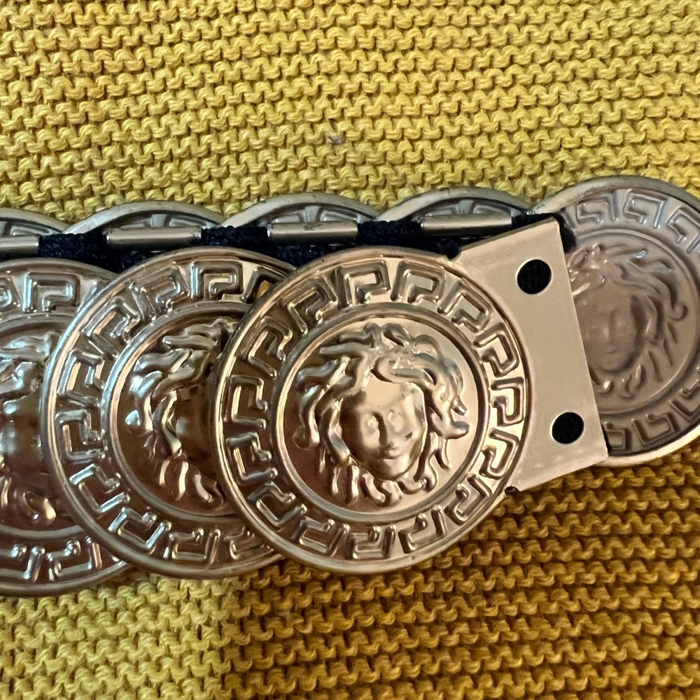 Amazing designer Medusa head gold disc belt